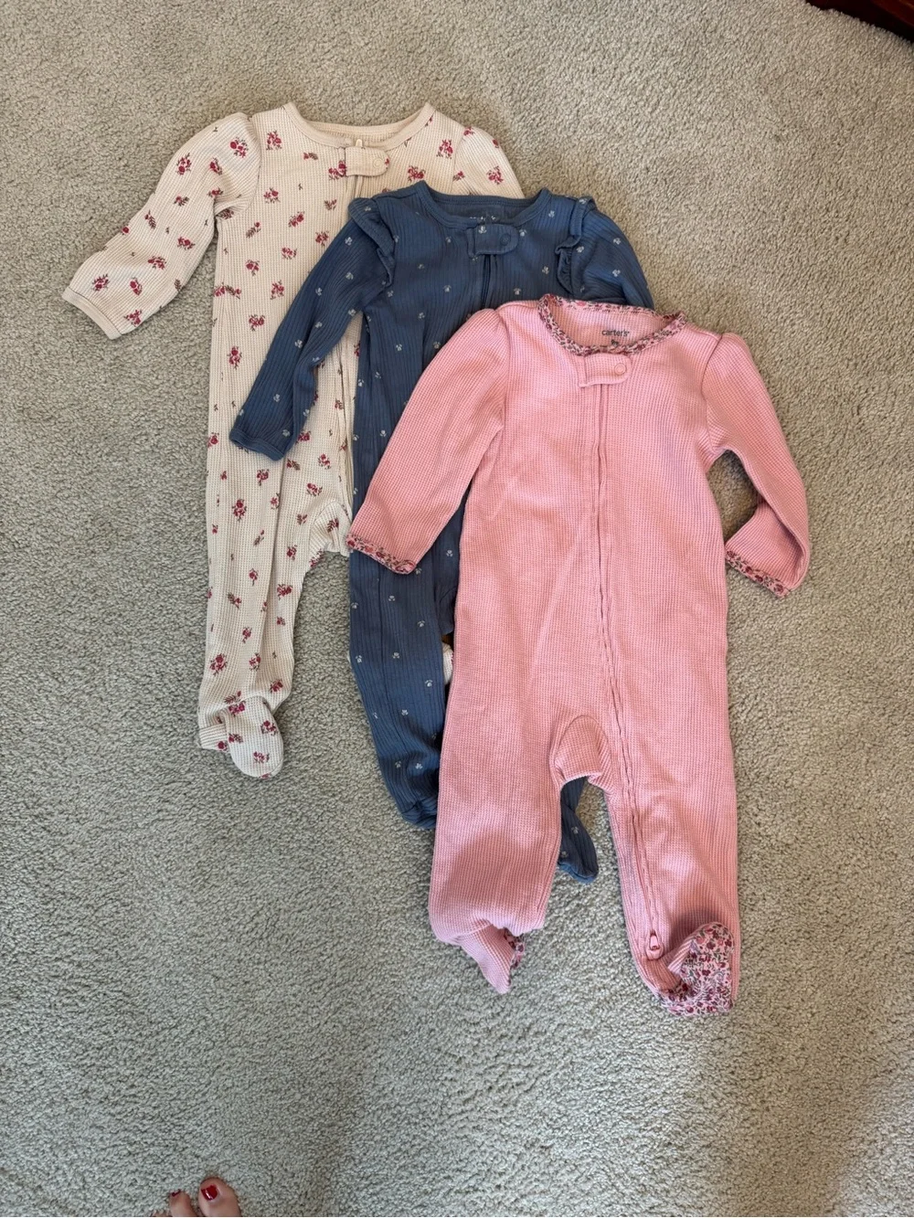 Carter's Pink Ribbed Baby One-Piece Sleepsuit - bundle of 3